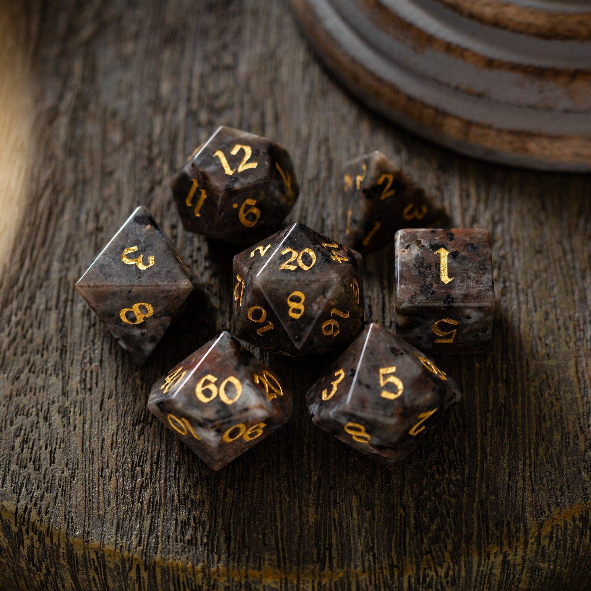 Gemstone Yooperlite Hand Carved DND Dice Set | Gemstone Dice | Wiccan Center