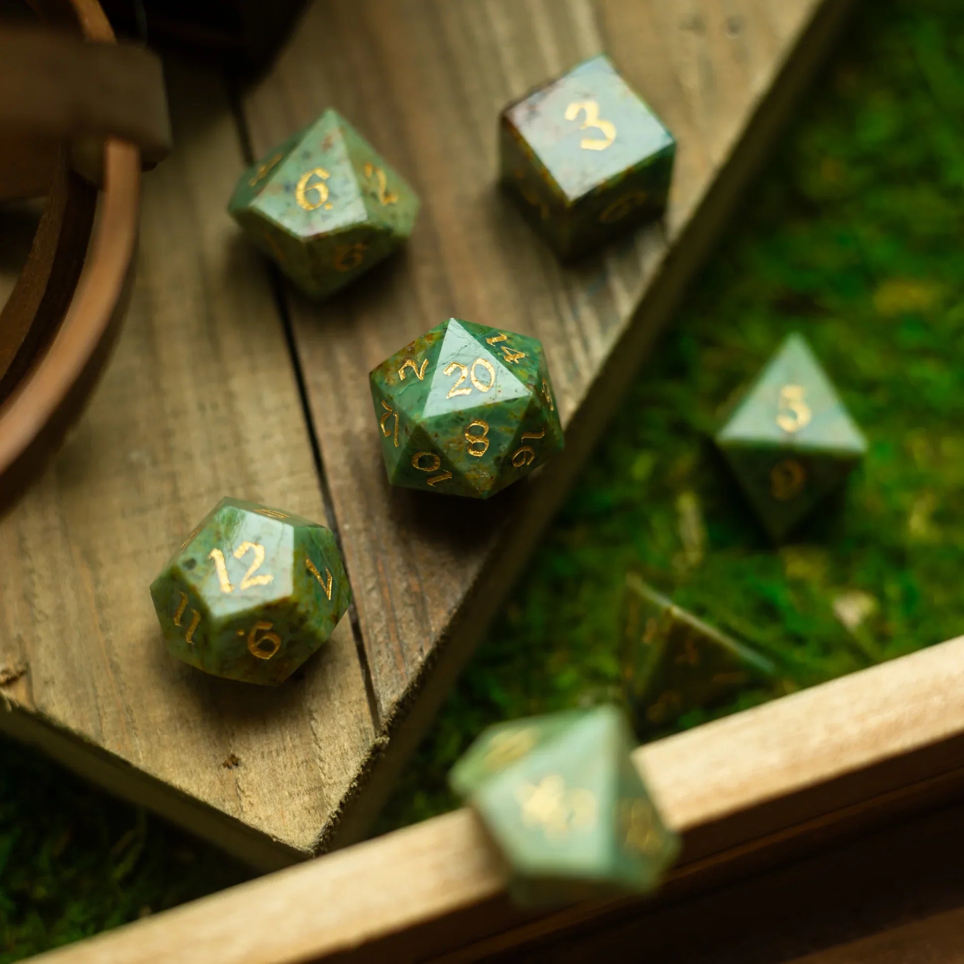 Gemstone Azurite Hand Carved DND Dice Set | Gemstone Dice | Wiccan Center