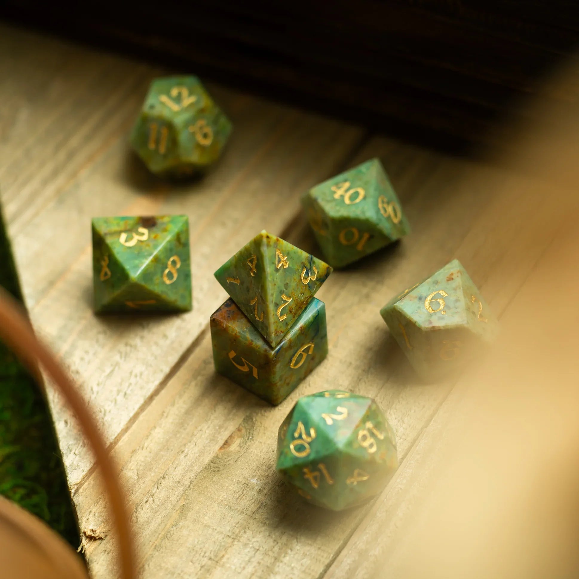 Gemstone Azurite Hand Carved DND Dice Set | Gemstone Dice | Wiccan Center