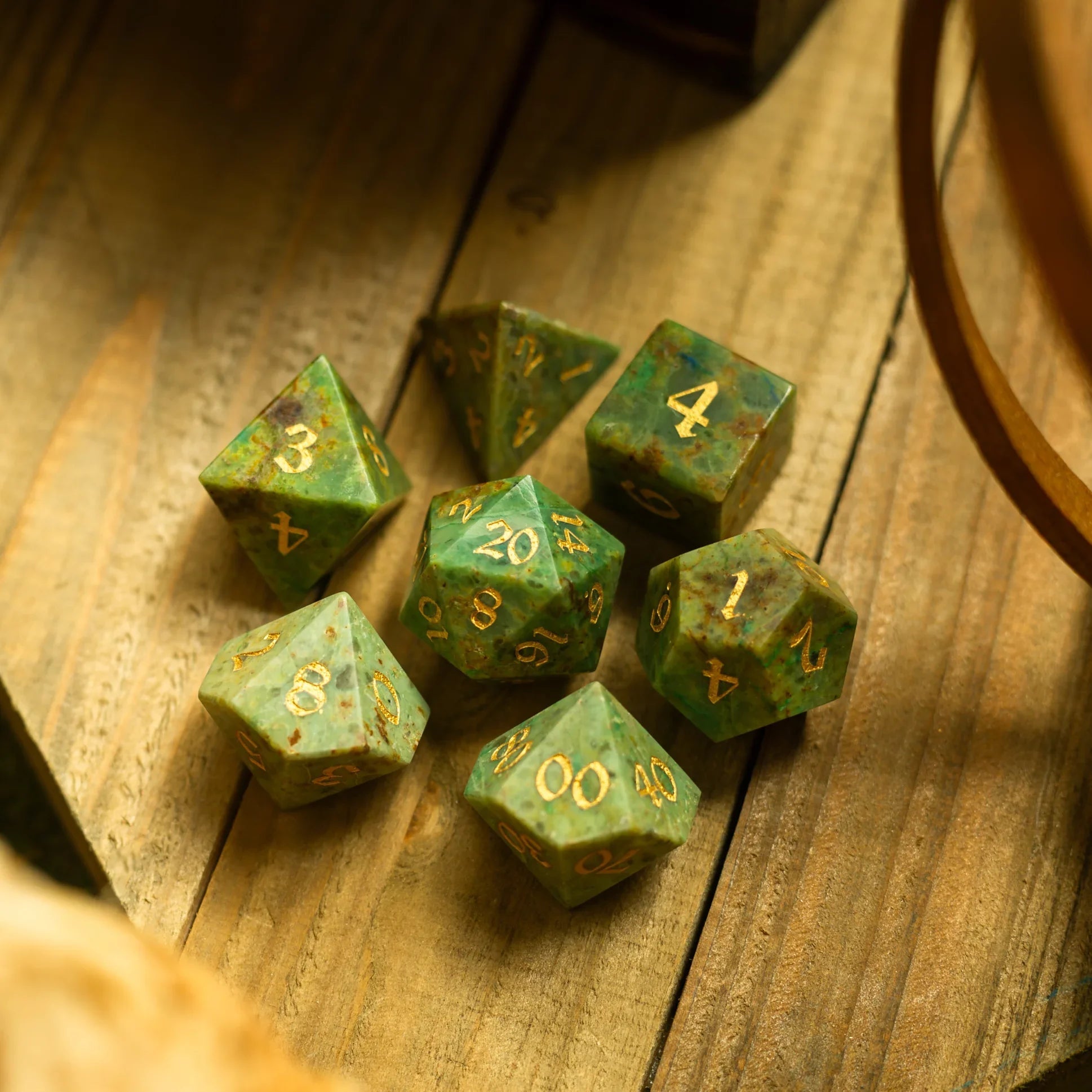 Gemstone Azurite Hand Carved DND Dice Set | Gemstone Dice | Wiccan Center