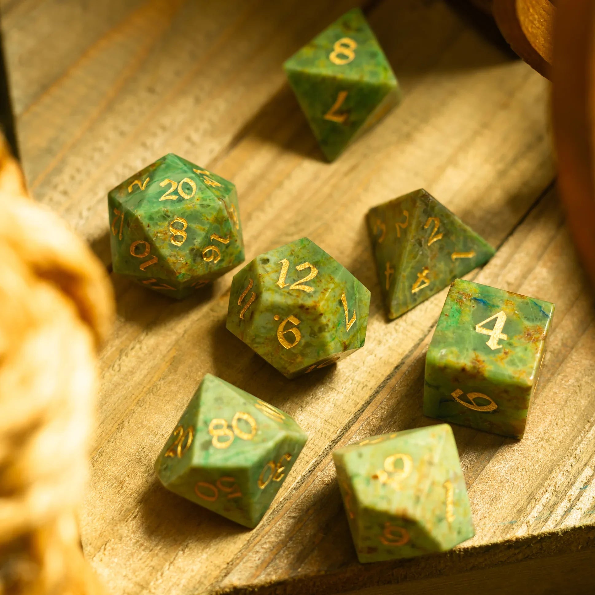 Gemstone Azurite Hand Carved DND Dice Set | Gemstone Dice | Wiccan Center