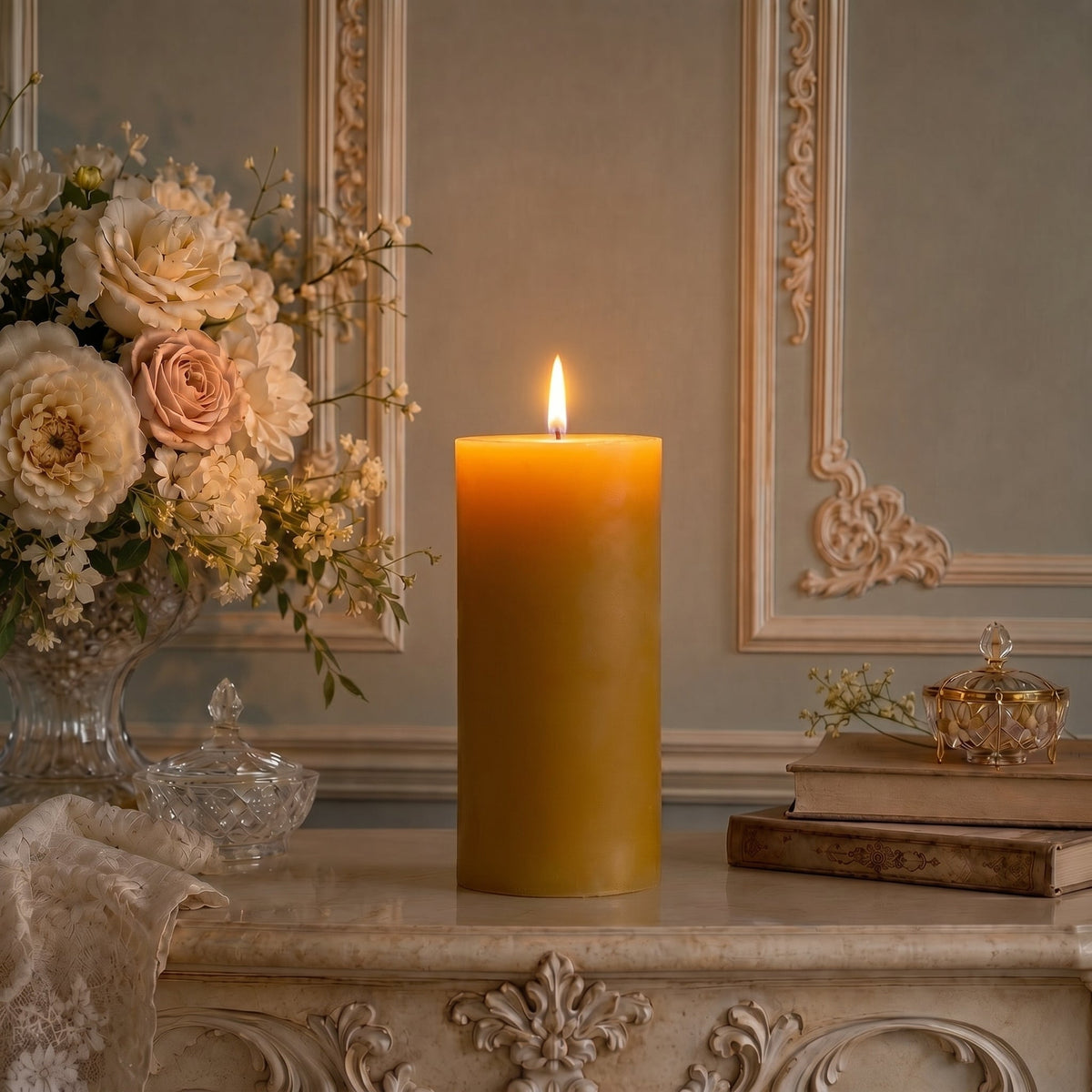 4x8 Inch Yellow Beeswax Pillar Candle | Pillar Candles | Wiccan Center