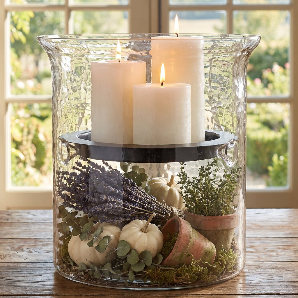 Hammered Glass Candle Holder with Decorative Metal Pan | Candles & Holders | Wiccan Center