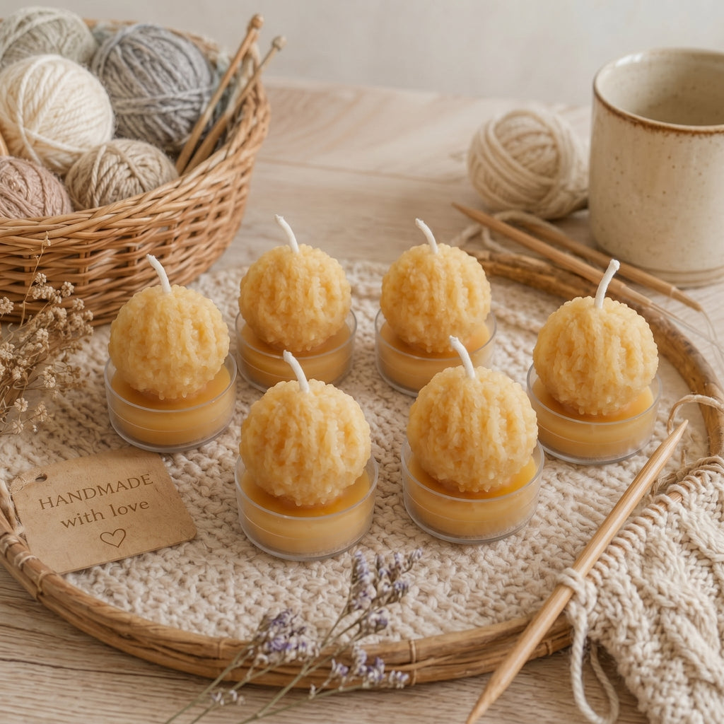 Yarn Ball Beeswax Tealight Candles | Candles | Wiccan Center