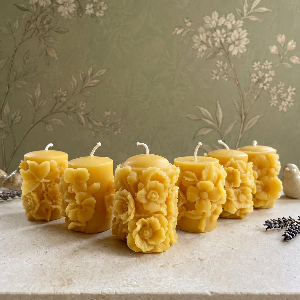 Flower Butterfly Set of 6 Beeswax Candles | Pillar Candles | Wiccan Center