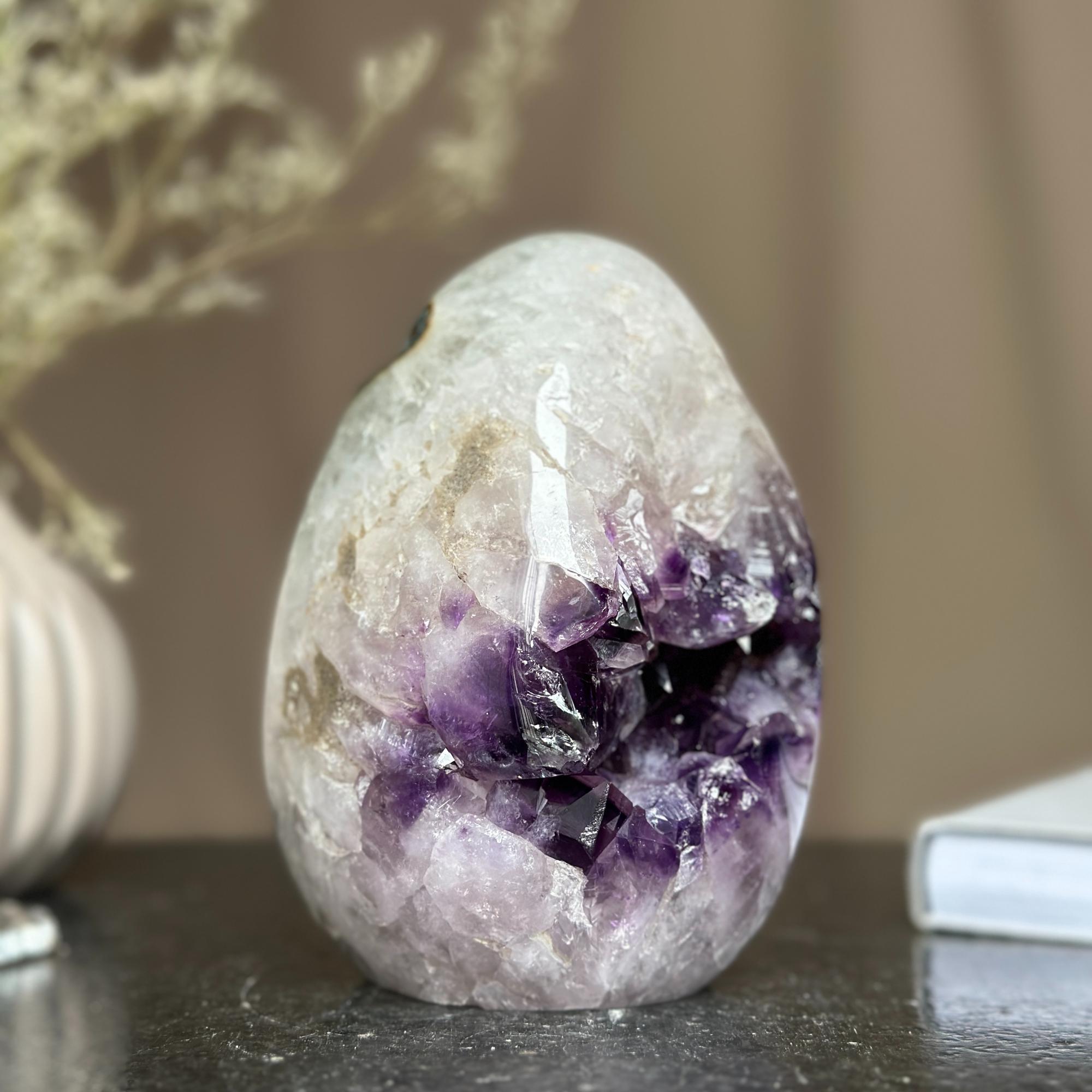 Genuine Amethyst Egg, Quartz Geode Cave, Crystal Cavern, Extra quality piece, Cut base polished specimen | Amethyst Geodes | Wiccan Center