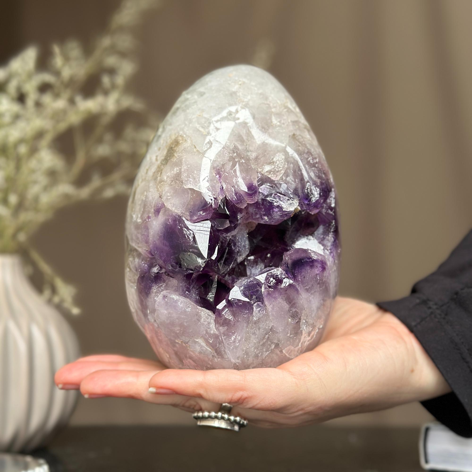 Genuine Amethyst Egg, Quartz Geode Cave, Crystal Cavern, Extra quality piece, Cut base polished specimen | Amethyst Geodes | Wiccan Center