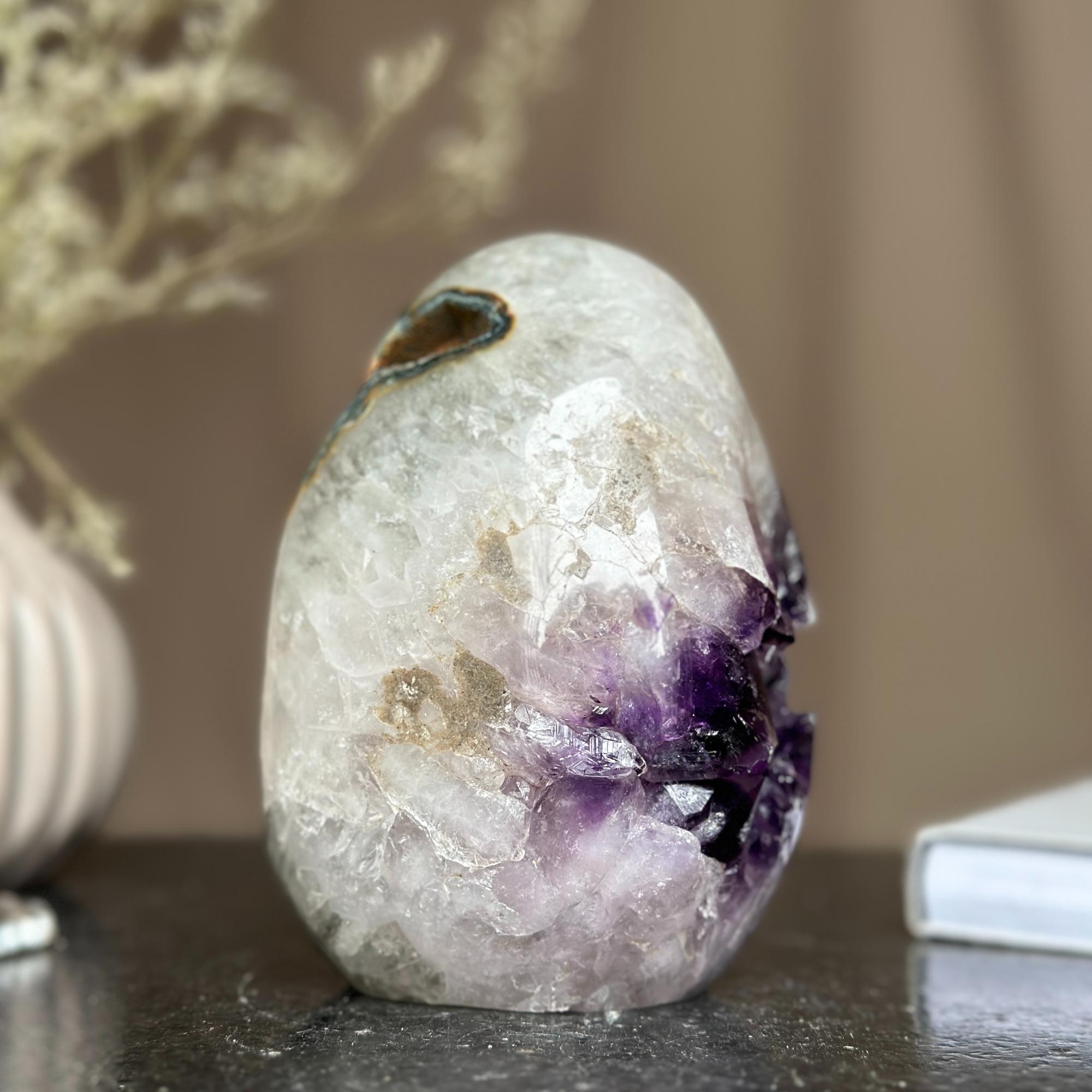 Genuine Amethyst Egg, Quartz Geode Cave, Crystal Cavern, Extra quality piece, Cut base polished specimen | Amethyst Geodes | Wiccan Center