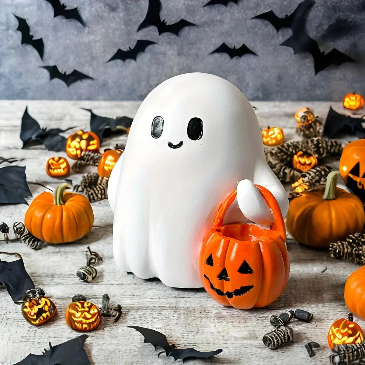 Light Up Ghost Pumpkin Statue | home decor | Wiccan Center