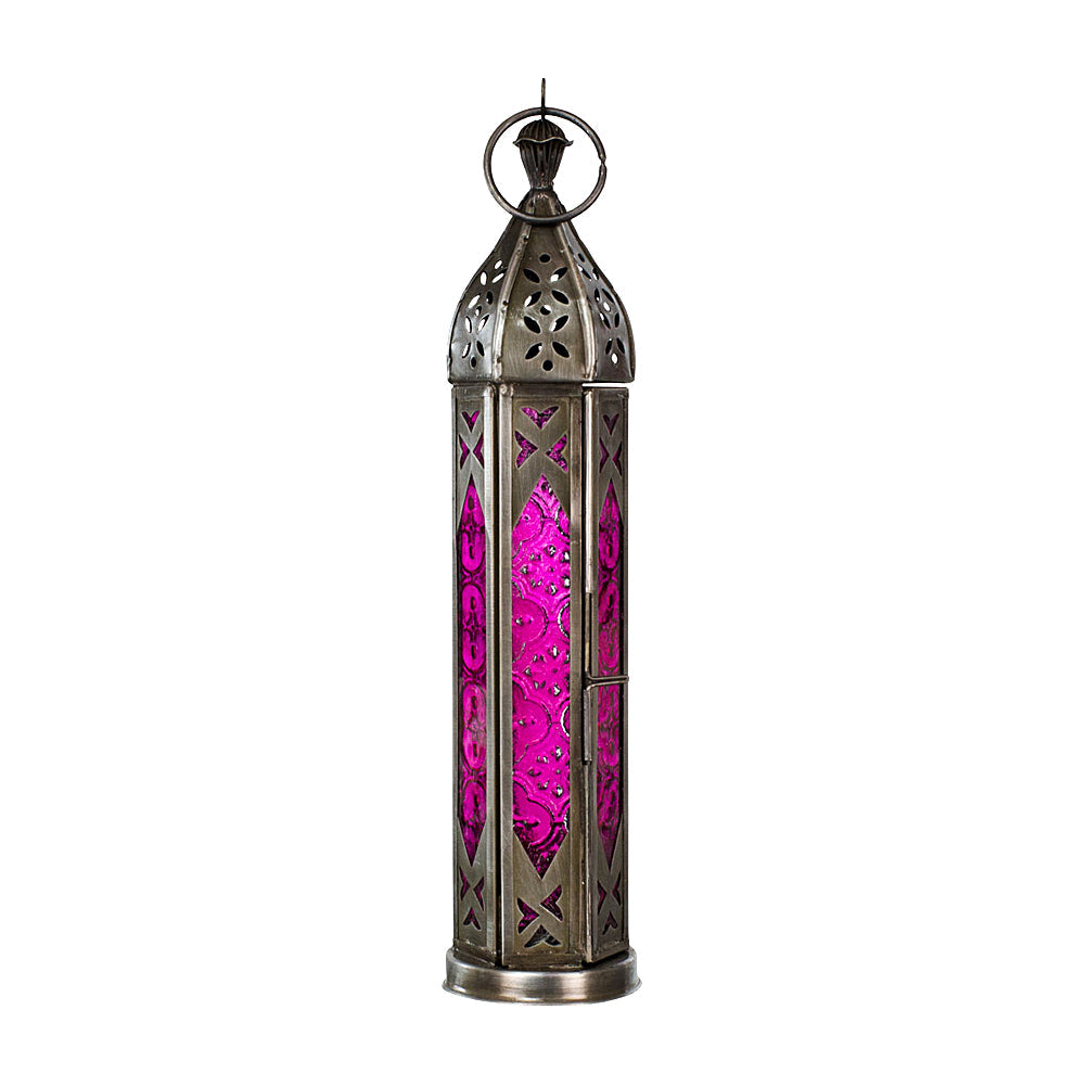 Glass & Metal Lantern Tower Pink & Clear Glass | Lantern | Wiccan Center