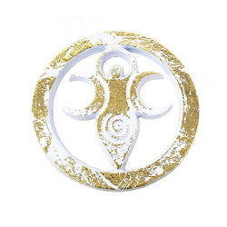 White w/Gold Goddess Metal Altar Tile Silver Plated over Solid Brass | Figurine | Wiccan Center