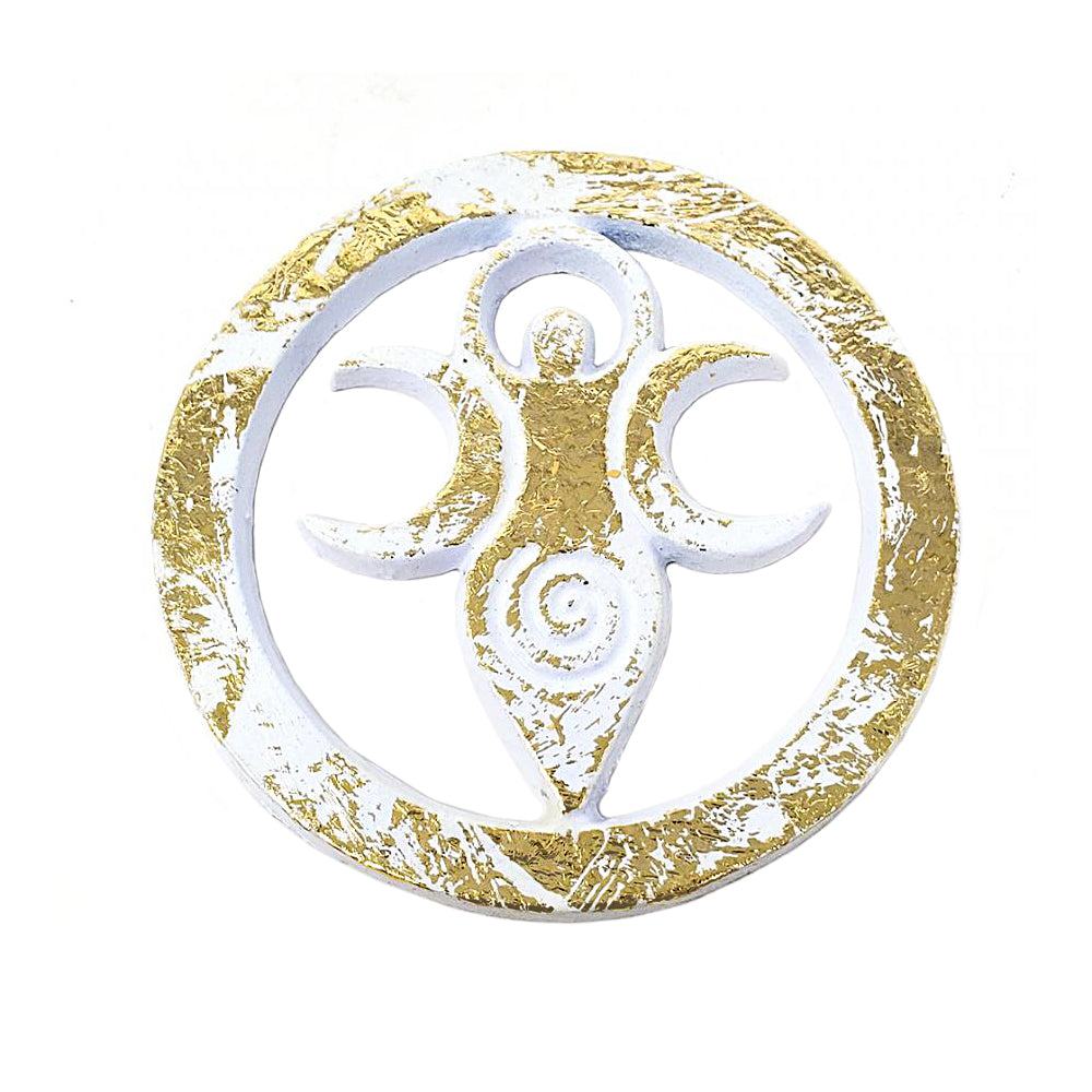 White w/Gold Goddess Metal Altar Tile Silver Plated over Solid Brass | Figurine | Wiccan Center