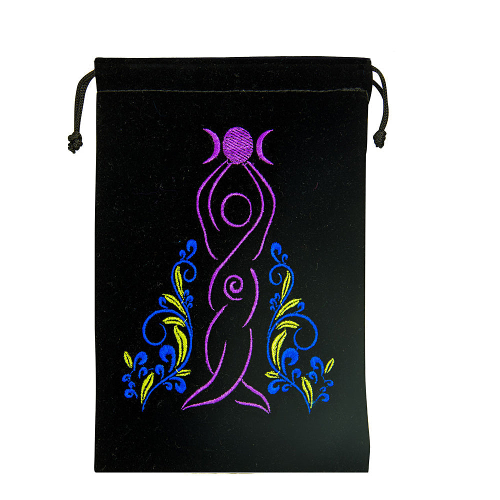 Goddess Black Velvet Embroidered Bag | Tarot Cards | Wiccan Center