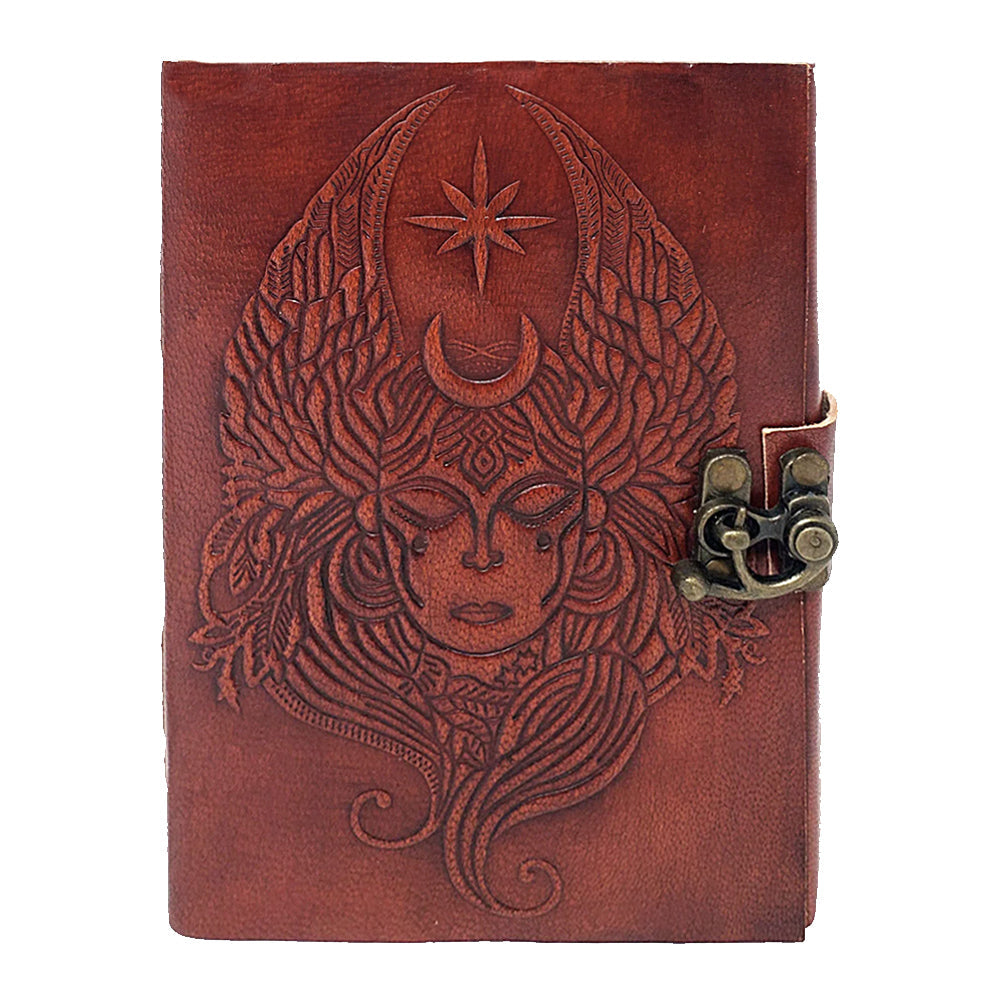 Moon Goddess Leather Journal with Latch Closure | Journal | Wiccan Center