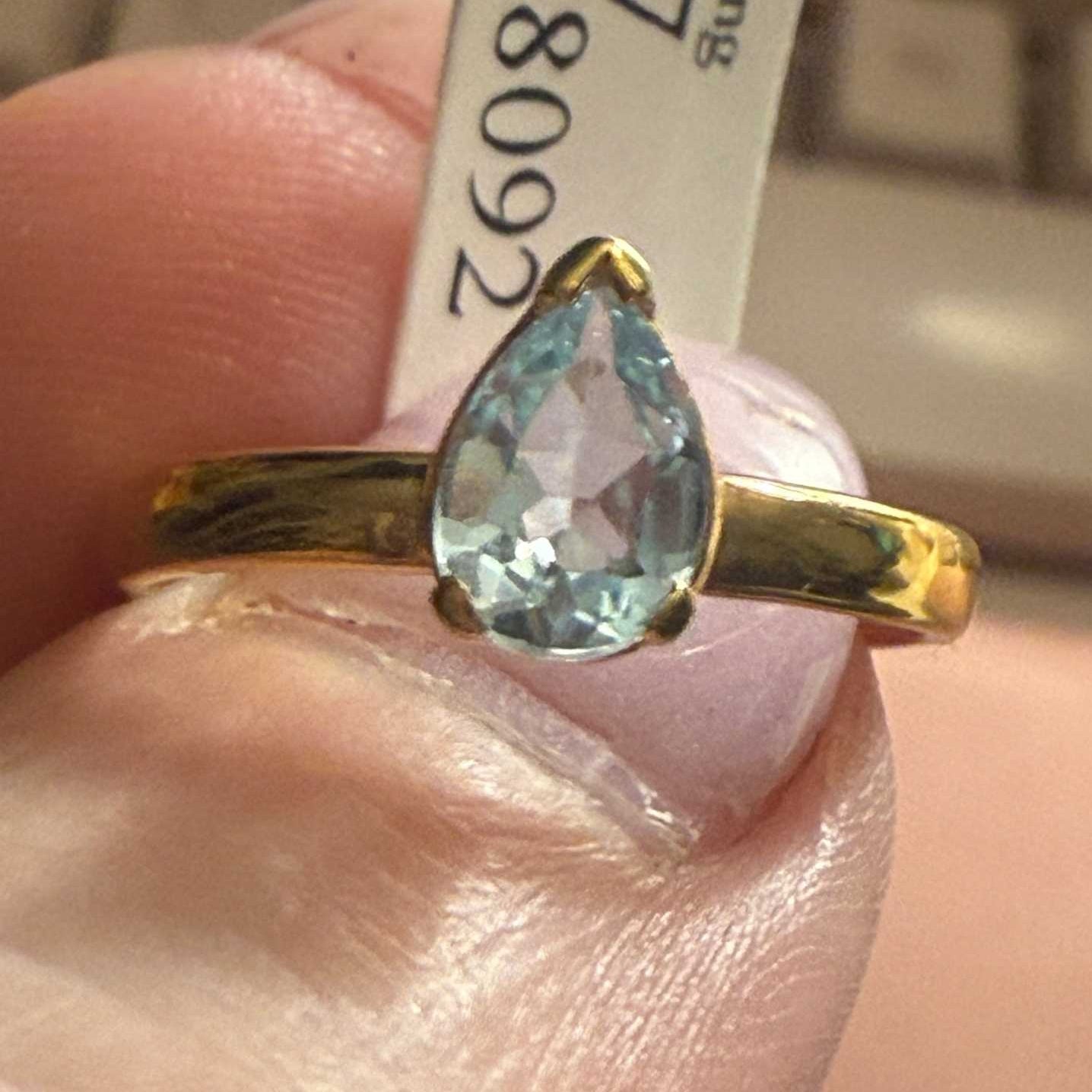 Vermeil Teardrop Blue Topaz Ring — 18k Gold Vermeil (Size 7) | Rings | Wiccan Center