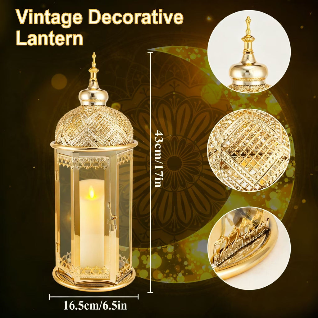 Moroccan Candle Lantern 17'' Gold Hexagonal Candle Holder | | Wiccan Center