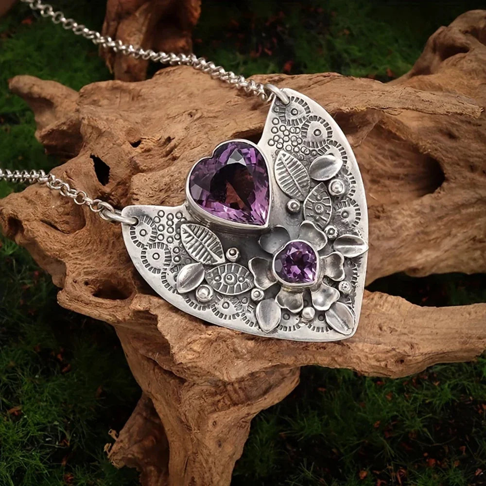 Amethyst Heart Pendant Necklace | necklace | Wiccan Center