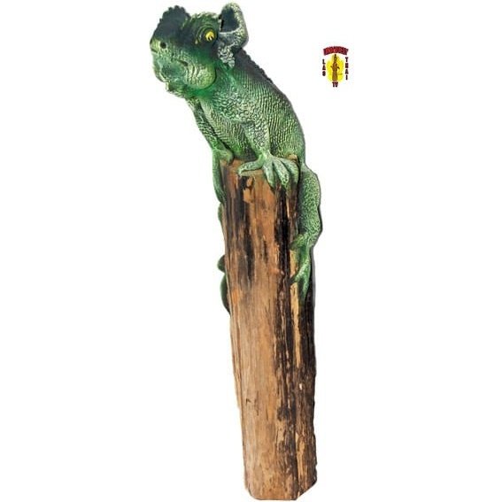 Green Chameleon Toy on a log 25" Tall | Iguana | Wiccan Center