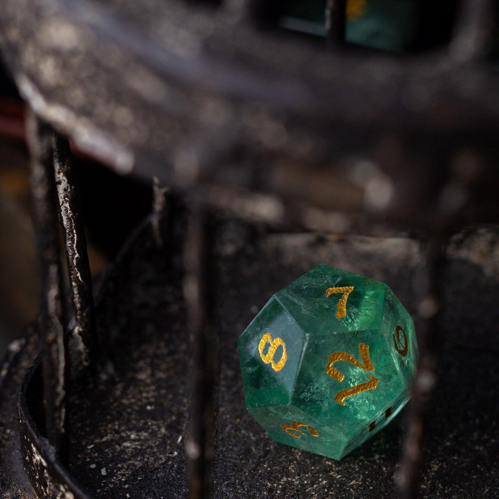 Green Fluorite Gemstone (Chlorophane) Hand Carved DND Dice Set | Gemstone Dice | Wiccan Center