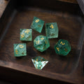 Green Fluorite Gemstone (Chlorophane) Hand Carved DND Dice Set | Gemstone Dice | Wiccan Center