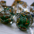 Green Glitter Liquid Core Handmade Sharp Edge Resin DND Dice Set | Liquid Core Dice | Wiccan Center