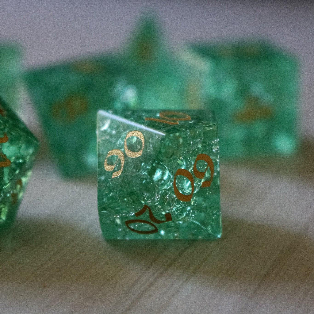 Green Lightning Cracked Glass DND Dice Set | Gemstone Dice | Wiccan Center