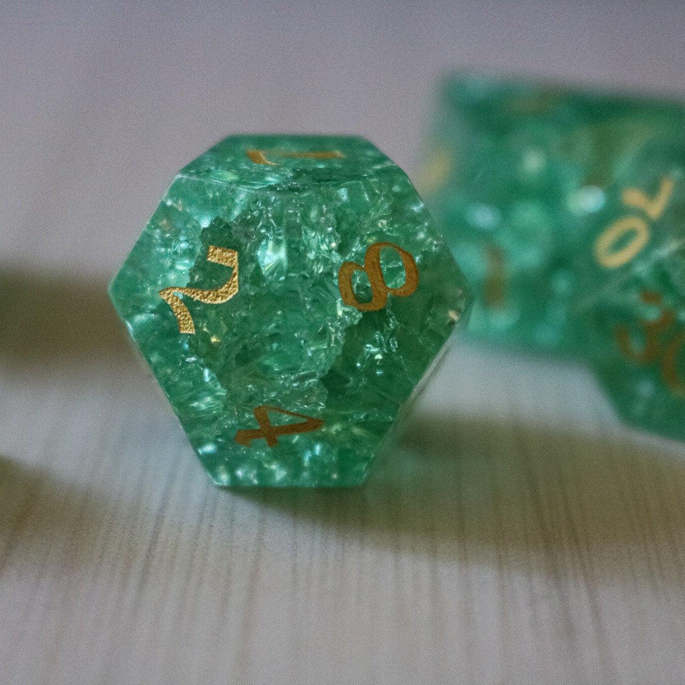 Green Lightning Cracked Glass DND Dice Set | Gemstone Dice | Wiccan Center