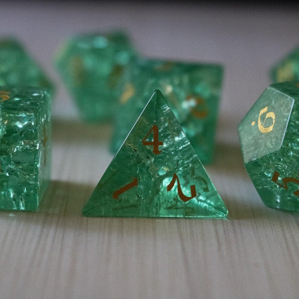Green Lightning Cracked Glass DND Dice Set | Gemstone Dice | Wiccan Center