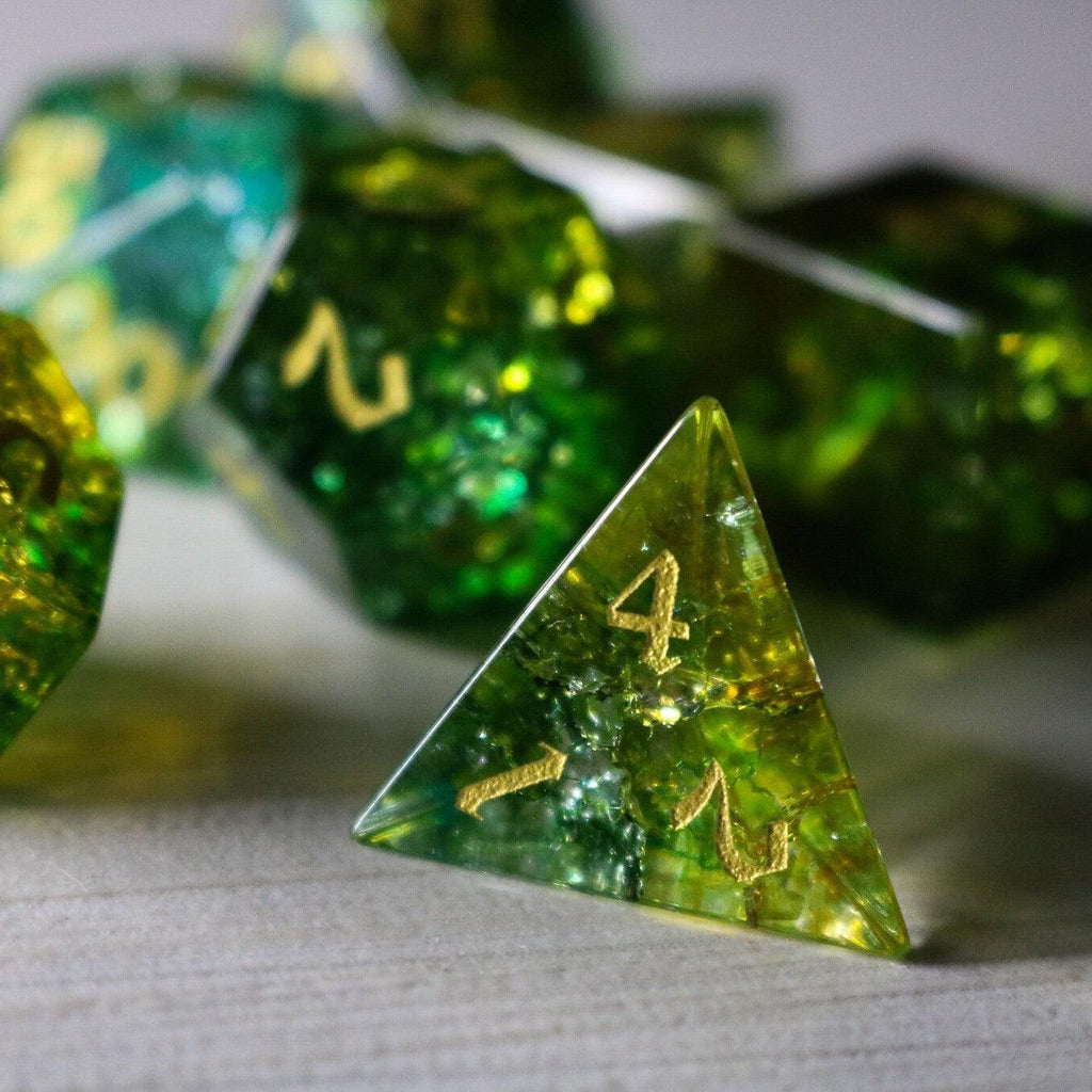 Green Poison Forge Fire Cracked Glass DND Dice Set | Gemstone Dice | Wiccan Center