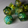 Green Poison Forge Fire Cracked Glass DND Dice Set | Gemstone Dice | Wiccan Center