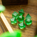 Green Raised Zircon Glass Hand Carved DND Dice Set | Gemstone Dice | Wiccan Center
