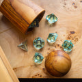 Green Water Glass Hand Carved DND Dice Set | Gemstone Dice | Wiccan Center