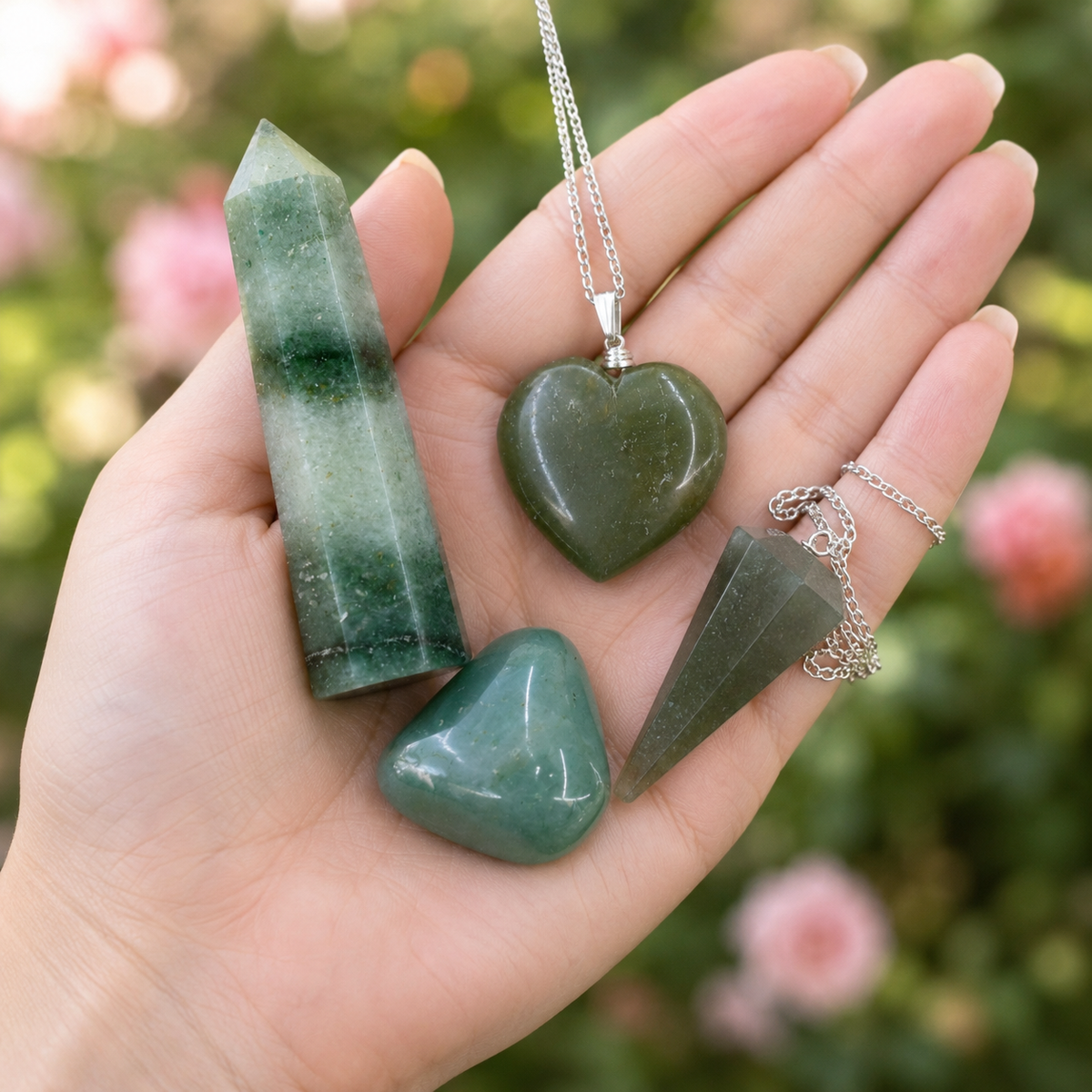 Green Aventurine Crystal Gift Set For Emotional Support and Protection, Real Polished Gemstones. | Merkaba & Platonic Solids | Wiccan Center