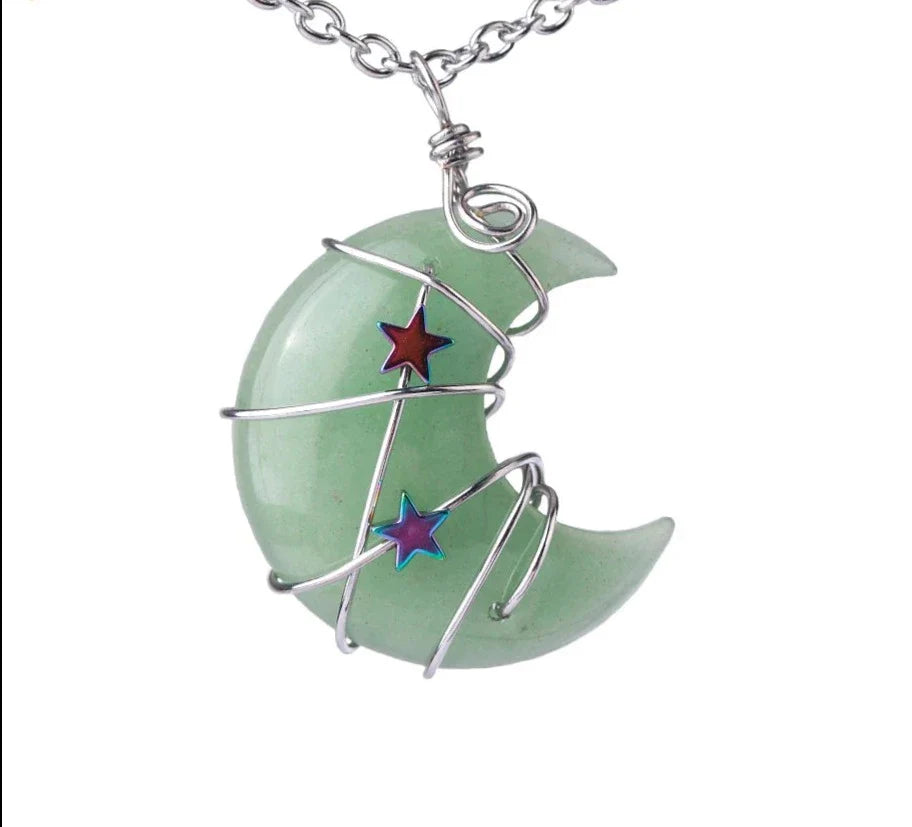 Crystal Crescent Moon and Star Silver Necklace | necklace | Wiccan Center