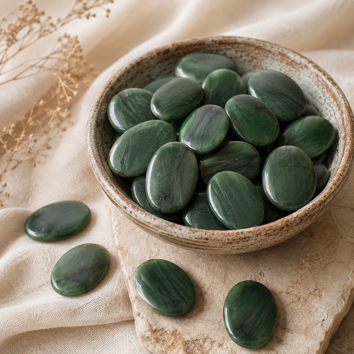 Green Jade Pocket Stones (wisdom and balance)