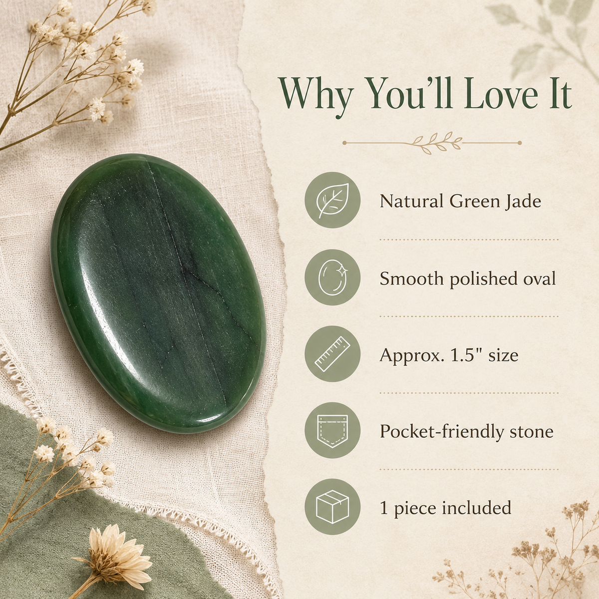 Green Jade Pocket Stones (wisdom and balance)