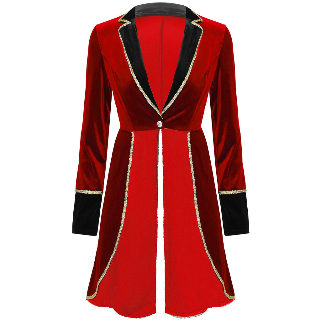 Velvet Circus Ringmaster Gold-Trimmed Swallow-Tail Blazer Coat | Jackets | Wiccan Center