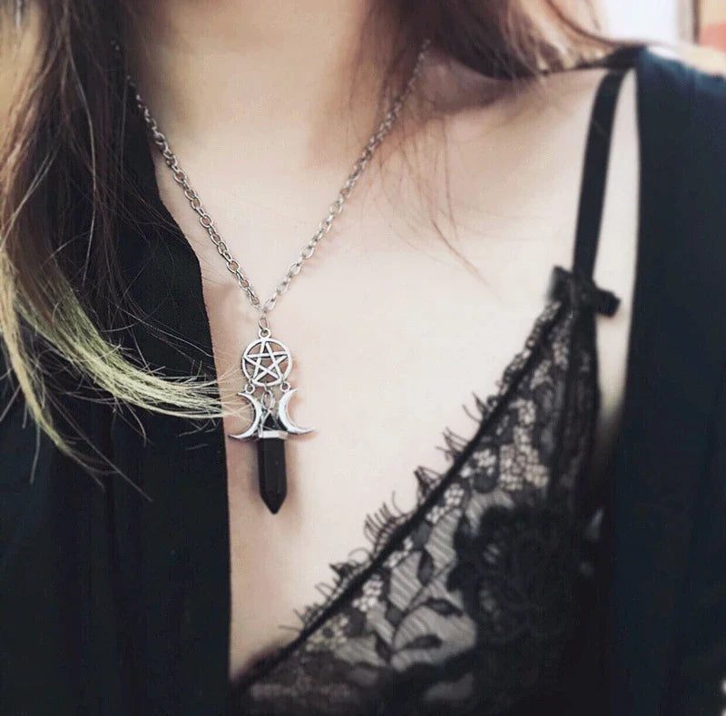 Pentacle Triple Moon Crystal Necklaces | necklace | Wiccan Center