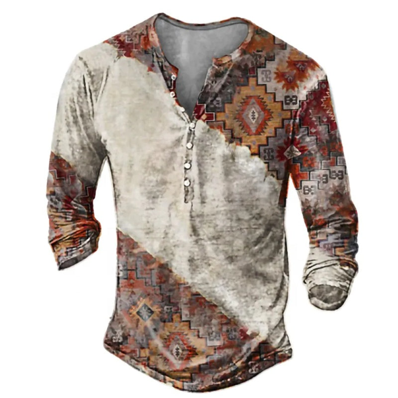 Skull Henley Print Long Sleeve Tshirts Men's | | Wiccan Center