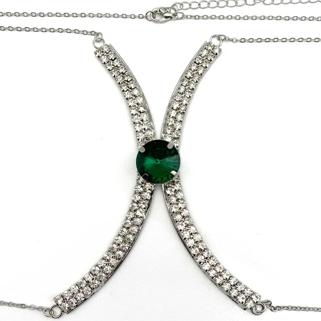 Luxury Rhinestone U-Shape Chest Chain – Shimmering Water Drop Pendant Bikini Bra Body Adornment for Festivals & Beachwear | Body Chains | Wiccan Center