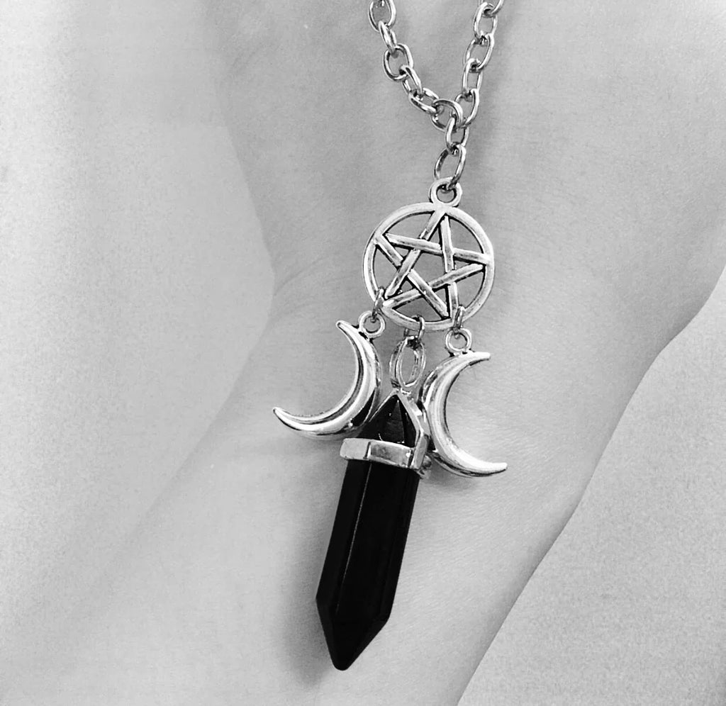 Pentacle Triple Moon Crystal Necklaces | necklace | Wiccan Center