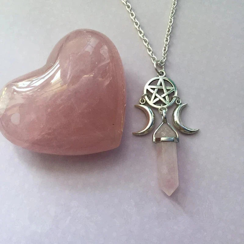 Pentacle Triple Moon Crystal Necklaces | necklace | Wiccan Center