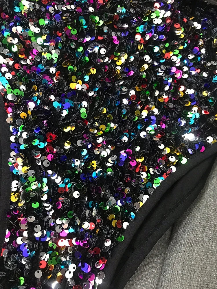 The Stardust Prism Sequin Bodysuit – Colorful High-Cut Rave & Gogo Dancewear