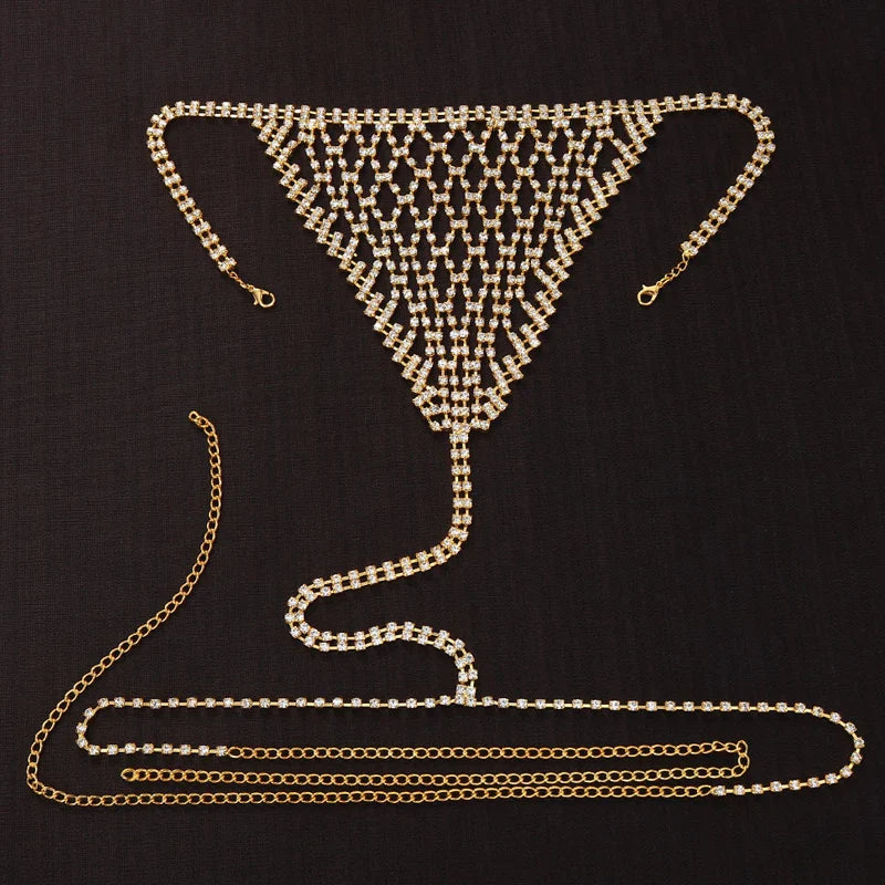 Luxury Rhinestone Grid Body Chain Set – Shimmering Crystal Mesh Bra & Thong Harness Set for Raves, Festivals & Exotic Clubwear | Body Chains | Wiccan Center