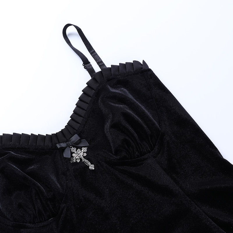 Goth Cross Sexy Purple Dress Vintage Velvet A Line Lolita Dress Aesthetic Gothic | Dresses | Wiccan Center
