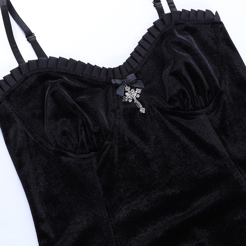 Goth Cross Sexy Purple Dress Vintage Velvet A Line Lolita Dress Aesthetic Gothic | Dresses | Wiccan Center