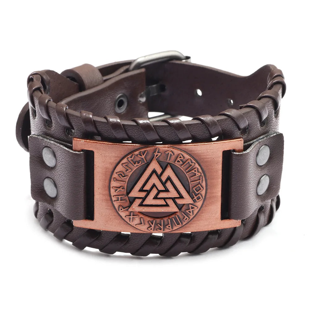 Totem Design Wide Leather Pirate Compass Bracelet Men's Bracelet Celtic Viking Jewelry Compass Bracelet Accessories Party Gifts
