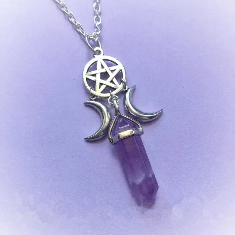 Pentacle Triple Moon Crystal Necklaces | necklace | Wiccan Center