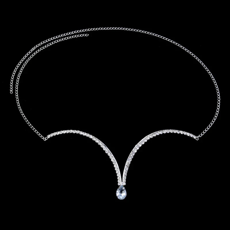 Luxury Rhinestone U-Shape Chest Chain – Shimmering Water Drop Pendant Bikini Bra Body Jewelry for Festivals & Beachwear