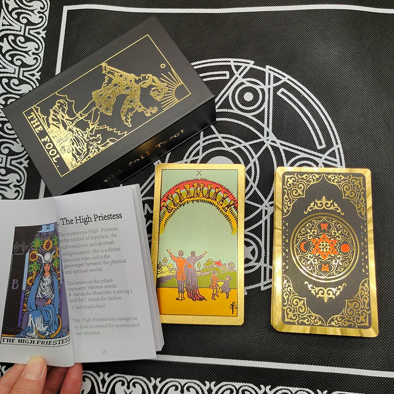 New Version Black Hot Stamping Gold foil Tarot Cards Plastic Rider Oracle Deck For Beginners And Collectors | | Wiccan Center